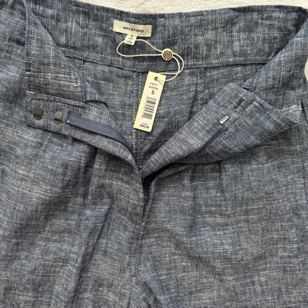 MAX STUDIO Wide Leg Pleated Blue Linen Blend Trousers--NWT--S - Picture 4 of 12